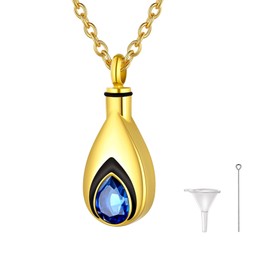 U7 Fashion Urn Necklace for Ashes Men Women 18K Gold Plated Stainless Steel Keepsake Urns Pendant with September Birthstone,Sapphire Teardop Necklace