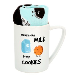 Pavilion Gift Company - You Are The Milk To My Cookies - Blue & Brown Novelty Crew Socks & 18 oz Mug Long Distance Relationship Gift Girlfriend Wife Present