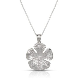 Better Jewelry Large Hibiscus .925 Sterling Silver Necklace w. Box Chain (18)