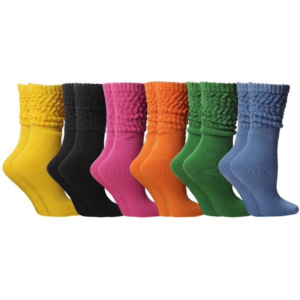 Yacht & Smith 6 Pairs Women's Scrunched Slouch Socks, Cotton