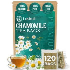 Lavitali, Chamomile Flower Tea| 120 bags, 100% Pure Herbal Tea | Caffeine-Free, Antioxidant-Rich, Eco-Friendly Filter Bag | Daily Natural Botanical, Hot or Iced Floral Infusion