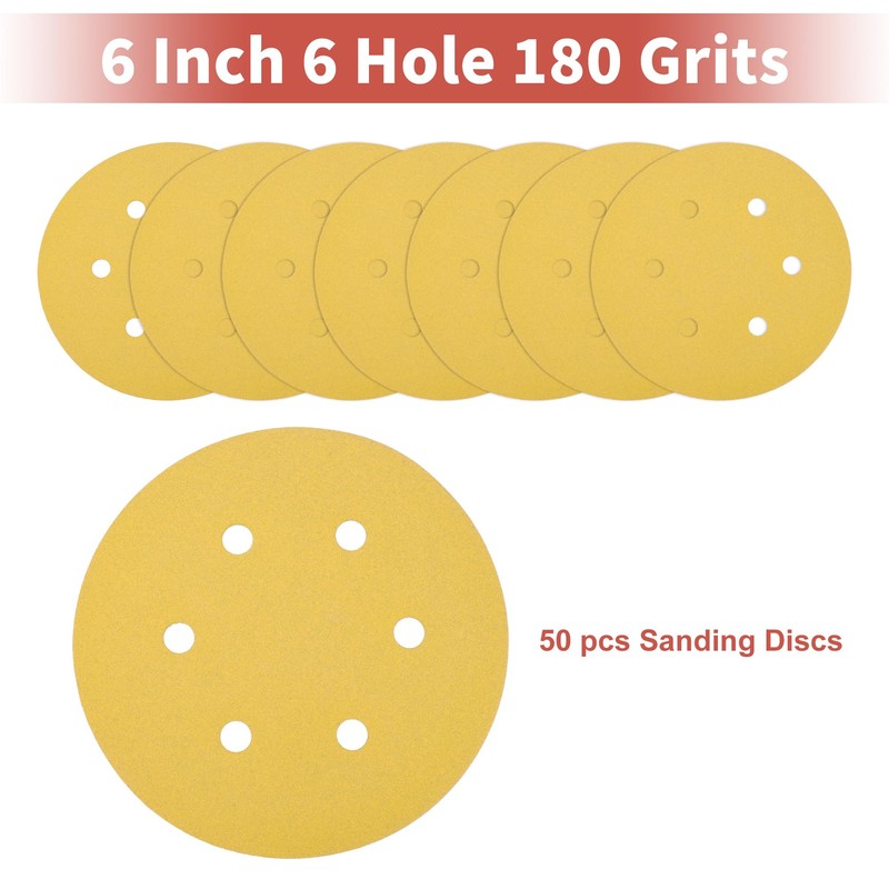 A ABSOPRO 6 Inch 6-Hole Sanding Discs Round Velcro Sandpaper