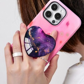 Luhoit Expandiing Cell Phone Grip Heart Shape Glass Finger Holder for Smartphones, Cellphone Collapsible Stand - Rose Gold Purple Marble, LSF5D