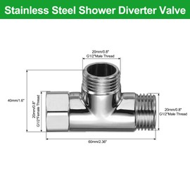 sourcing map G1/2" Shower Diverter Valve 3 Way, Stainless Steel Bidet Round Adapter Connector Hose Fitting Tee with PTFE Tape and Gasket for Bidet Angle Valve Hose Toilet Faucet, （60mm,Silver