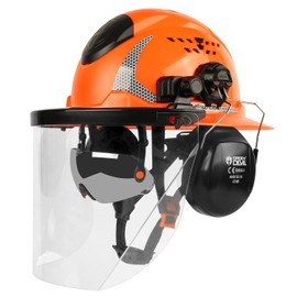GREEN DEVIL Industrial Chainsaw Helmet with Face Shield Built in Visor and Ear Muffs 4 in 1 System ANSI Z89.1 Safety Hard Hat Adjustable Headgear Ideal for Forestry and Arborist Work Full Brim Style
