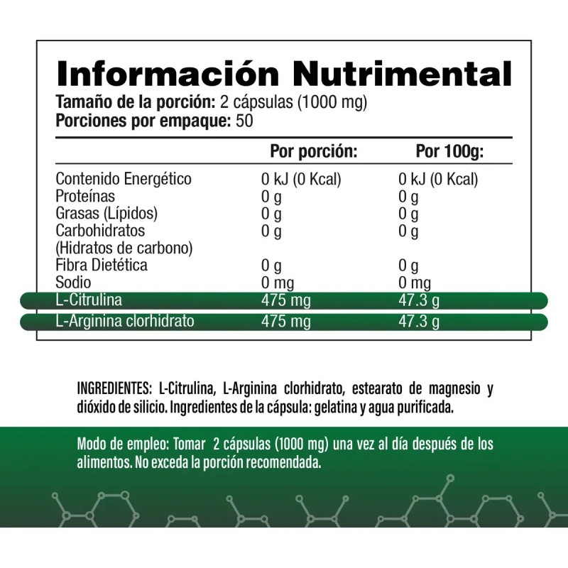 Citrulina Arginina 100 Cápsulas 500mg Salud Vida