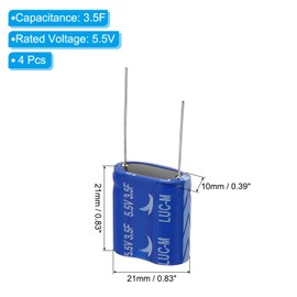 PATIKIL 4 Pcs 5.5V 3.5F Super Capacitor,0.83 x 0.39 x 0.83" Aluminum Super Capacitors, Winding Type Energy Storage for on Board Backup Energy Storage