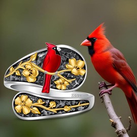 Red Cardinal Gifts Spoon Cardinal Rings for Women Sterling Silver Spoon Ring Memorial Bird Christmas Jewelry for Lloss of Loved One Size 7