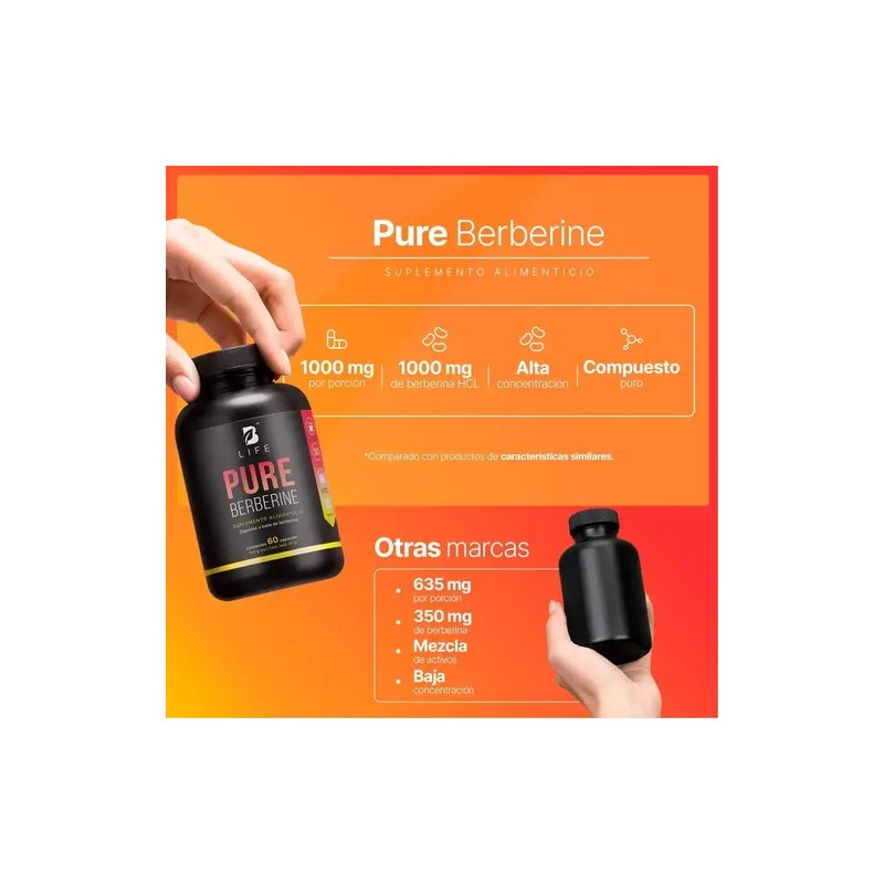 Berberina Pura 60 Cápsulas B Life 1000 Mg Pure Berberine