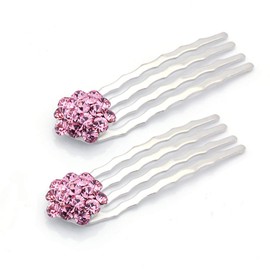 Small Decorative Hair Comb Mini Cluster Rhinestone Crystal Bridal Hair Comb, Set of Two, Pink