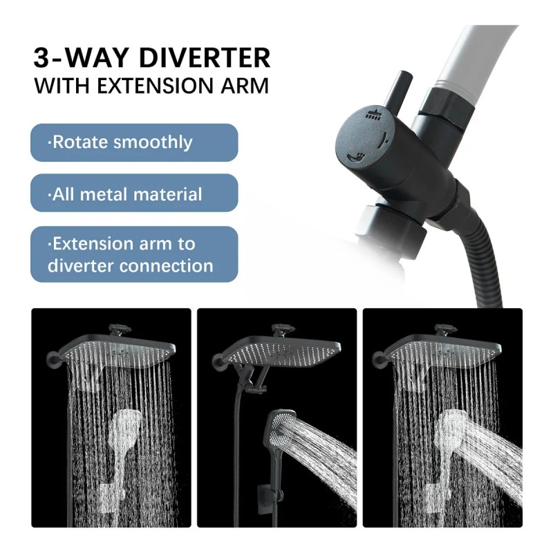Regadera Cuadrada Negra Con Manguera Tipo Lluvia Y Telefono