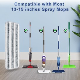 DOCXCDO 10 Count Microfiber Mop Pads for Rubbermaid Reveal Spray Mop,Bona Spray Mop,Libman Spray Mop and All Other 13"-15"Spray Mops,16.5''x5.5''Spray Mop Pads for Wet/Dry Floor Cleaning