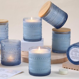 DARJEN 14 OZ Blue Candle Jars for Making Candles- 8 Pack Empty Glass Candle Making Jars with Bamboo Lids and Labels, Candle Making Supplies Candle Containers for DIY Gifts