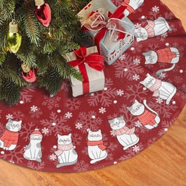 Cat Christmas Tree Skirt Funny Tree Mat for Farmhouse Xmas Holiday Party Decorations Indoor Outdoor 36 Inch