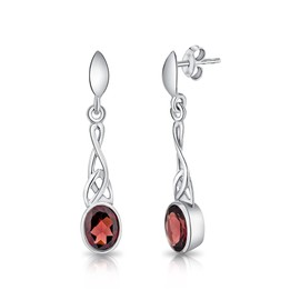 DTPSilver - 925 Sterling Silver Drop/Dangle Butterfly backs Earrings - Trinity Knot - Celtic Collection - Garnet
