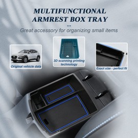 BIBIBO Storage Box for Kona Hybrid/N Line 2017-2022, Centre Console Organiser with Non-Slip Mat, Glove Box, Centre Armrest, Console Shells Armrests, Car Armrest Rest Accessories