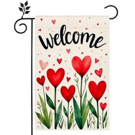 Hello Love Red Heart Decorative Garden Flag12 x 18 inch Wedding Anniversary Wedding Outdoor Yard Home Decor Flag -B