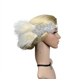 1920s Headpiece Great Gatsby Accessories Flapper Headband Wedding Headpieces for Bride Roaring 20's Art Deco Hair Clip 01 01White01