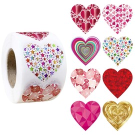 Dzrige 500pcs/roll Valentines Heart Stickers Heart Shape Labels Love Scrapbooking Adhesive Stickers for Valentine's Day Wedding Decor Stationery Candy Dragee Bag Gift Box Packing Bag Sticker