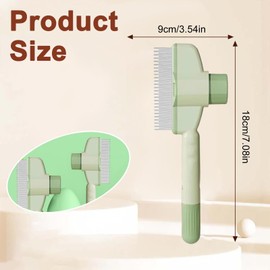 Pet Combs, Flea Comb for Dogs with One-Click Self-Cleaning Button, Stainless Steel Metal Teeth Comb for Pets Shedding and Tangles (Green)