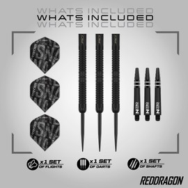 RED DRAGON Darts - Professional Player - Peter Wright 'Snakebite' | Black Mamba Series 22g | 90% Tungsten Professional Steel Tip Darts Set - Includes Dart Flights & Stems