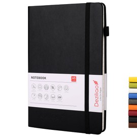 Deziliao Lined Journal Notebooks with Pen Loop, Hardcover Notebook Journal for Work, 100Gsm Premium Thick Paper with Inner Pocket, Medium 5.7"x8.4", （Black, Ruled）