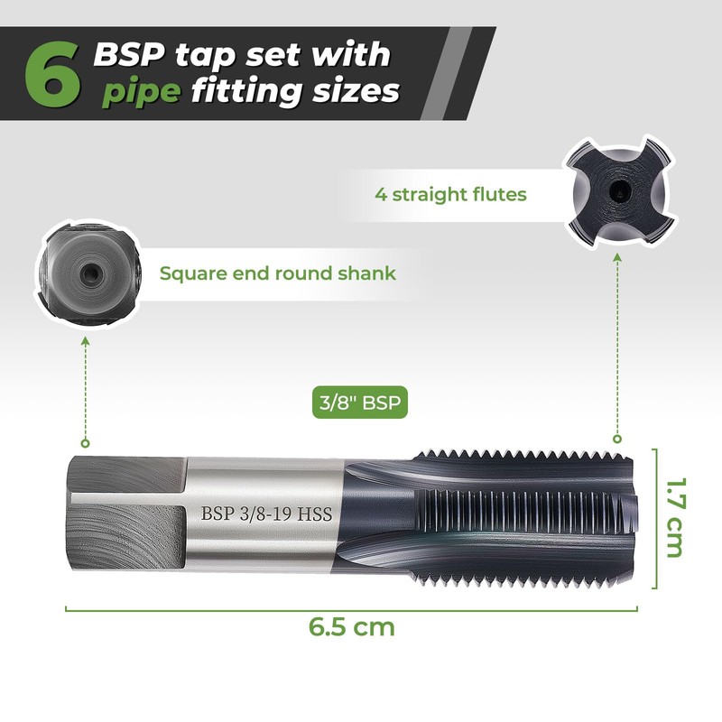 Litorange BSP Pipe Tap, 4340 Steel Threader with ALCRN Coating,