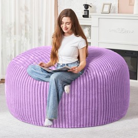 HABUTWAY 5FT Bean Bag Chair, 5' Large Bean Bag Chairs for Adults with Removable Stripe Plush Cover, Memory Foam Beanbag Chair for Living Room Bedroom Dorm (Purple)