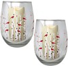 Stemless Wine Glass Candleholder - Cardinal Design with Lighted Candle,