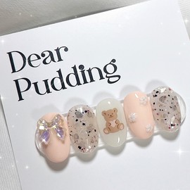 [Handmade Nail Tips] Mother-of-Pearl Bear Nail Tips - Full Square (Long Square) / [수제네일팁] 자개곰돌이 네일팁 - 풀스퀘어 (롱스퀘어)
