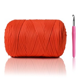 800G（228YDS） Tshirt Yarn for Crocheting，Chunky T-Shirt Yarn for Beginner Crochet Bags，Baskets，Coasters，Shoes，Clothes，DIY Crafts, Elastic Fabric Thick Hand Knitting Crochet Yarns (Orange)