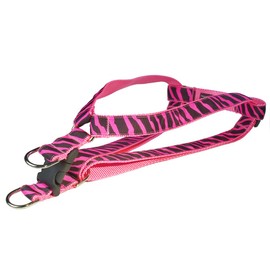 Small Pink Zebra Dog Harness: 5/8" wide, Adjusts 15-21" - Made in USA.