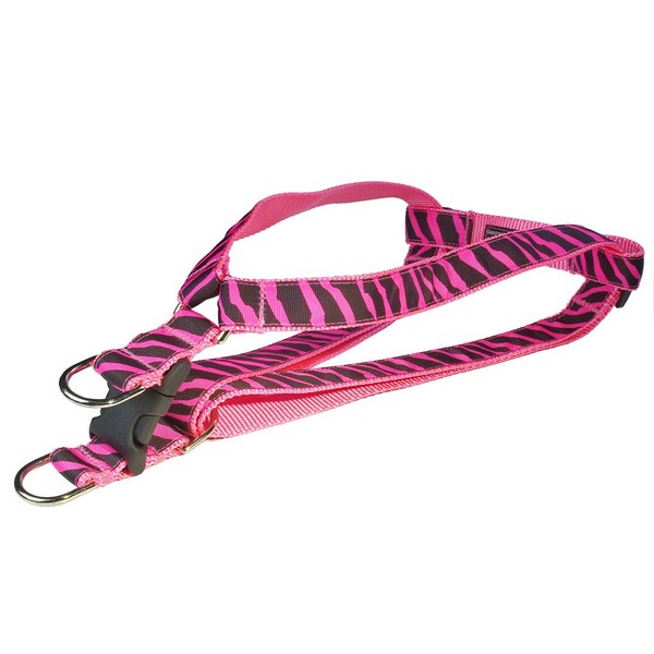 Small Pink Zebra Dog Harness: 5/8" wide, Adjusts 15-21" -