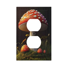 Vintage Boho Hippie Mushroom 1 Gang Duplex Colorful Botanical Wall Plate Retro Forest Light Switch Cover Decorative Botanical Receptacle Faceplate Electrical Outlet Cover For Kitchen Home Decor