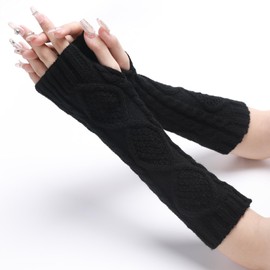 Leoparts Cable Knitted Arm Warmers Thumb Hole Winter Long Fingerless Gloves