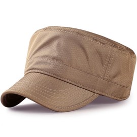 RUNQIU Men's Work Cap, Mesh Summer Cool Hat, Military Hat, Light & Flimsy, Quick Drying, Solid, Military, Adjustable, 23.2 - 24.8 inches (59 - 63 cm), Stylish, Outdoor, Khaki (quick dry)