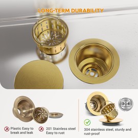BOTEMY Stainless Steel Gold Sink Drain Strainer 3-1/2'' Kitchen Sink Drain Assembly Kit with Removable Deep Sink Strainer Basket and Sink Stopper Flat Cover Replacement for Home Standard Kitchen Sinks