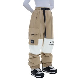 HIGH EXPERIENCE Ski Pants Snow Snowboard Pants Waterproof Insulated Baggy Windproof Hiking Winter Warm for Men Women (Khaki, Small)