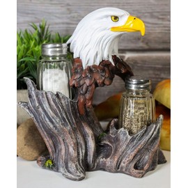 Patriotic American Bald Eagle Salt & Pepper Shakers Holder Figurine Set Decor