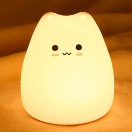 LOVERUIS Katzen Nachtlicht Kinder, 7 Farbwechsel LED Tragbare Touch Baby Lampe, Silikon Tier Nachtlicht für Kinder Kindergarten Kleinkind (Kleine süße Katze)
