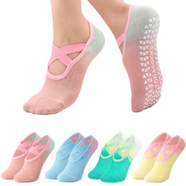 Utensilsto 4 Pairs Yoga Pilates Socks Non-Slip Yoga Socks with Nubs, 35-38 Gradient Socks for Ballet Dance Trampoline Gymnastics Fitness