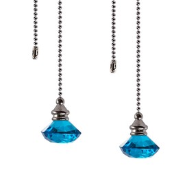 LONGSHENG Ceiling Fan Pull Chain Set - 2 pieces Light Blue Diamond Fan Pull Chains 20 Inch Ceiling Fan Chain Extender with Chain Connector Home Wedding Decor Ornament Pendant
