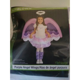 Gemmy Child Costume Purple Angel with Battery Operated Fan  Inflatable Wings One Size