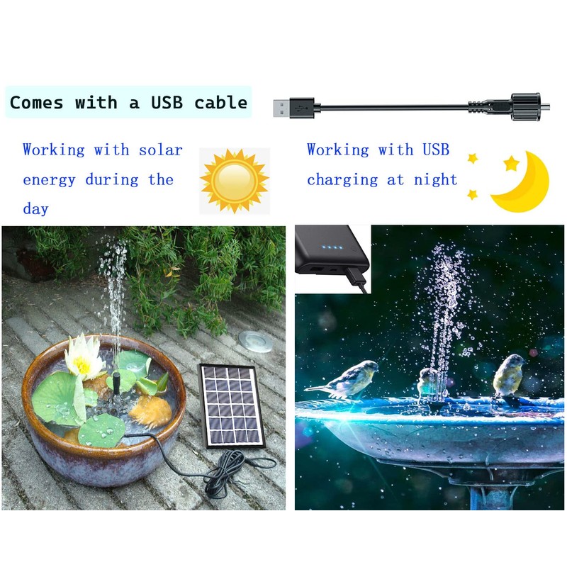 Lewisia Solar Bird Bath Fountain Pump USB Charging + Solar