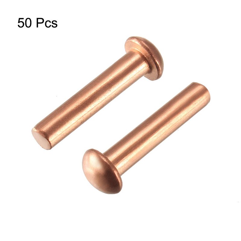 uxcell 50 Pcs 5/32" x 45/64" Round Head Copper Solid