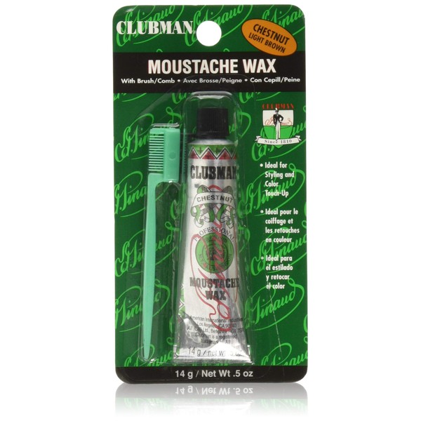 Clubman Pinaud Moustache Wax with Free Brush/Comb Applicator, Chestnut, 0.5 Ounce