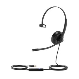 Yealink UH34 Wired Headset, Single Ear USB Headset with Noise Cancelling Mic, Teams Certified, Mono Headset for PC Laptop VoIP Phone, All Day Comfort Design, Mute Button, Busylight