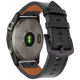 [SEUER] Compatible Garmin Watch Leather Sport Band for Fēnix, Forerunner, Vivoactive/Approach/MARQ/Quatix/D2/Instinct/Enduro Series, QuickFit 20mm, 22mm, 26mm, Cowhide Leather Watch Band, Business
