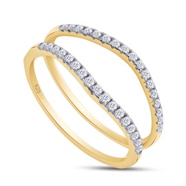SAVEARTH DIAMONDS 1/4 ct t.w Round Cut Lab Created Moissanite Diamond Curved Ring Guard Enhancer For Women In 14K Yellow Gold Over Sterling Silver(D Color, VVS1 Clarity 0.25 Cttw)-4.5