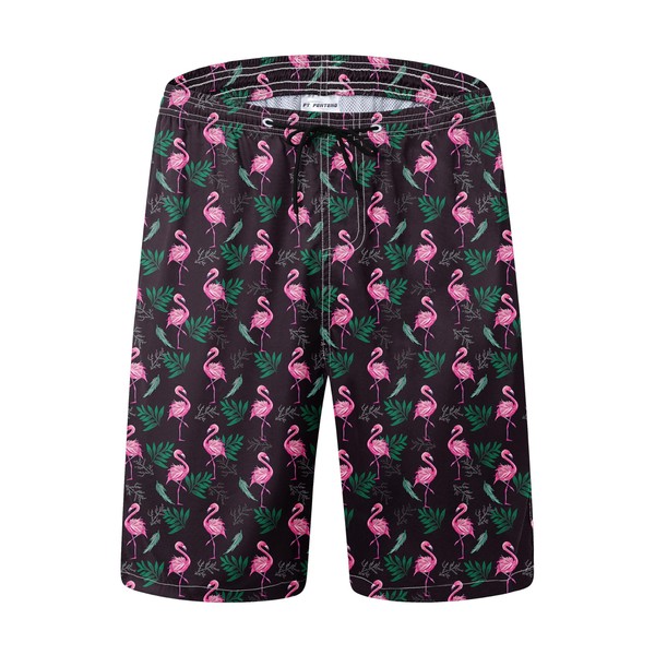 FT FENTENG Mens Swim Trunks Swimsuits, Leaf Flamingo Board Shorts